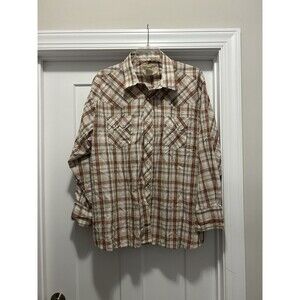 Wrangler Beige Red Plaid Pearl Snap Button Down Shirt Size 3x Western Cotton